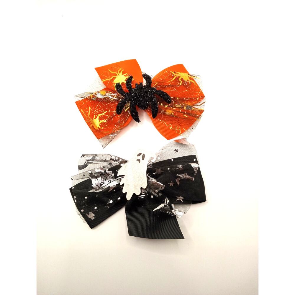 Set of 2 Halloween Bows - Orange Spider & Black Ghost 1099